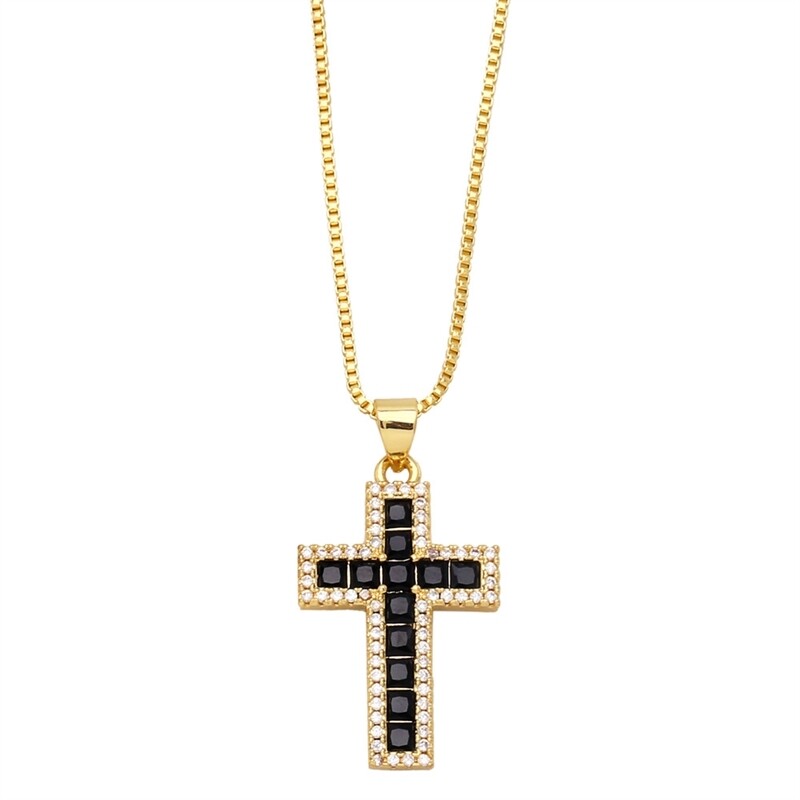 N4668   Cross Cubic Zirconia Pendant Necklace , Color: Black
