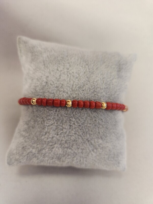 Red Beaded Gold Plated Bracelet