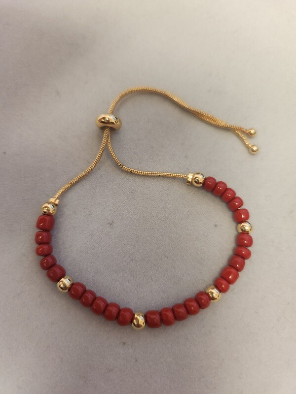 Red Beaded Gold Plated Bracelet