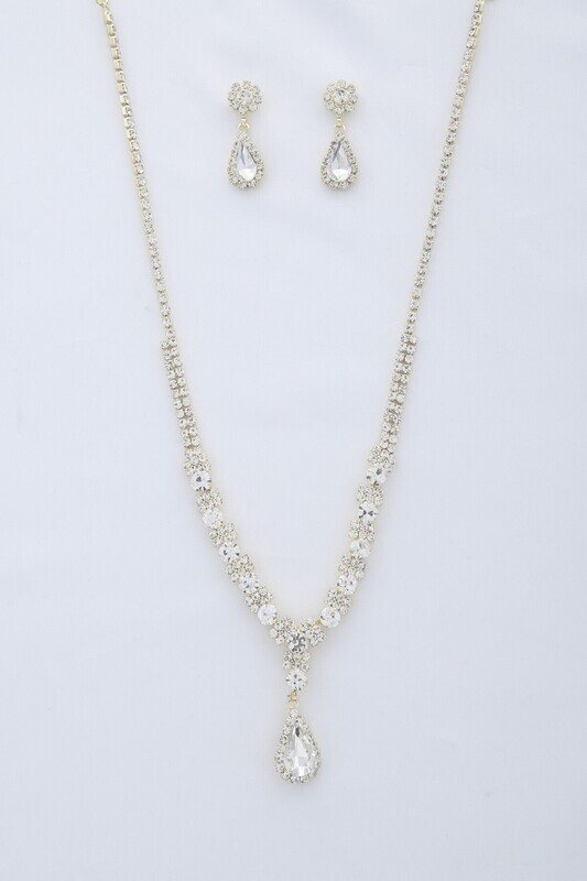 S-19535   Teardrop Rhinestone Necklace set