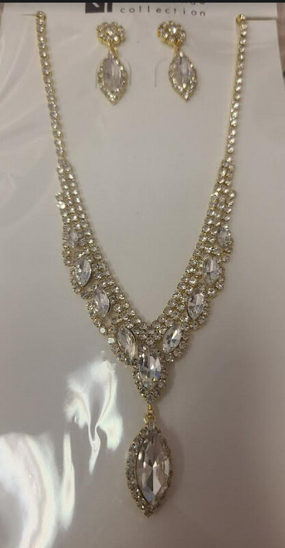 S19479 Teardrop Rhinestone Teardrop Necklace Set