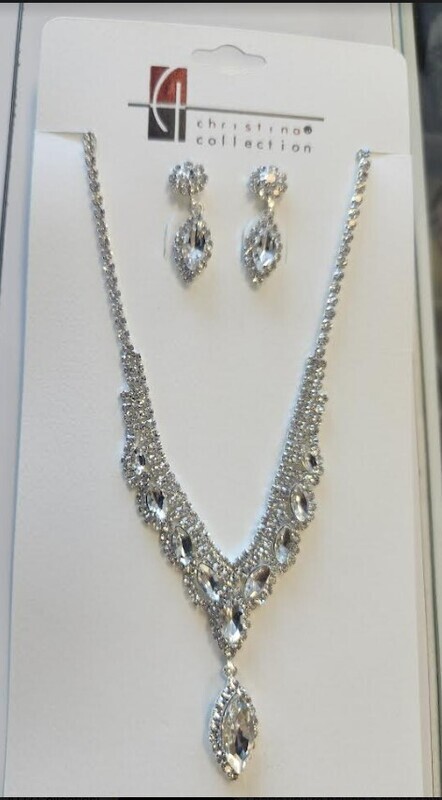 S19479 Teardrop Rhinestone Teardrop Necklace Set