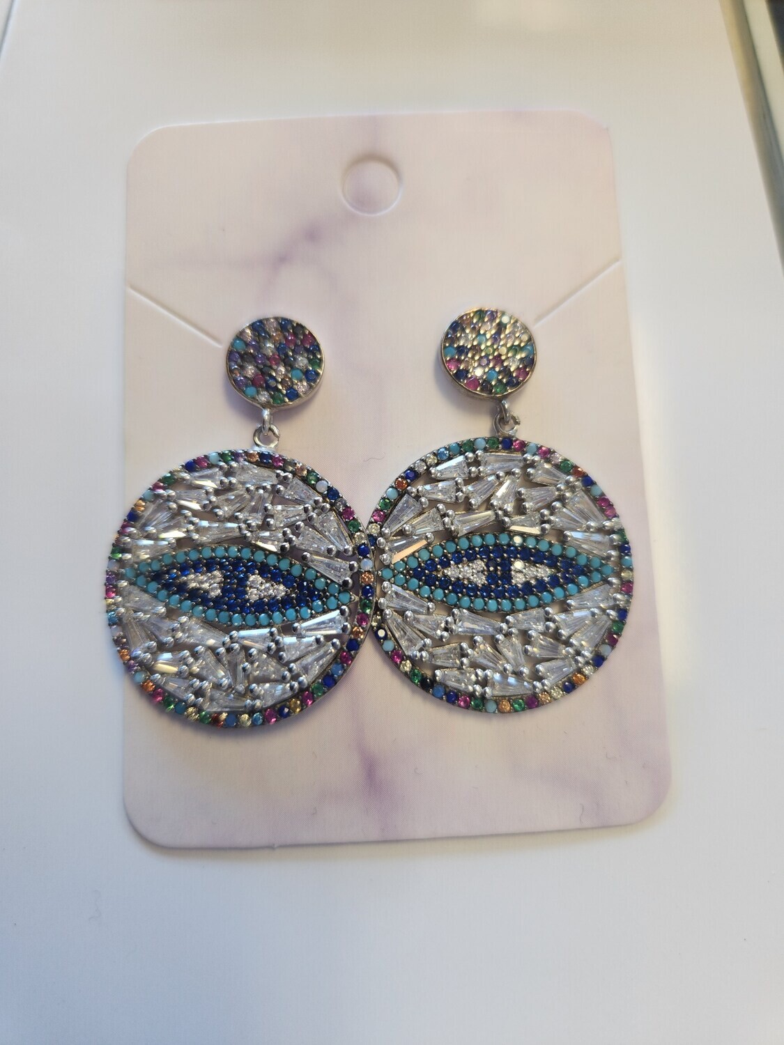 Silver Evil Eye Earing with colorful stones