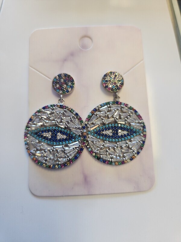 Silver Evil Eye Earing with colorful stones