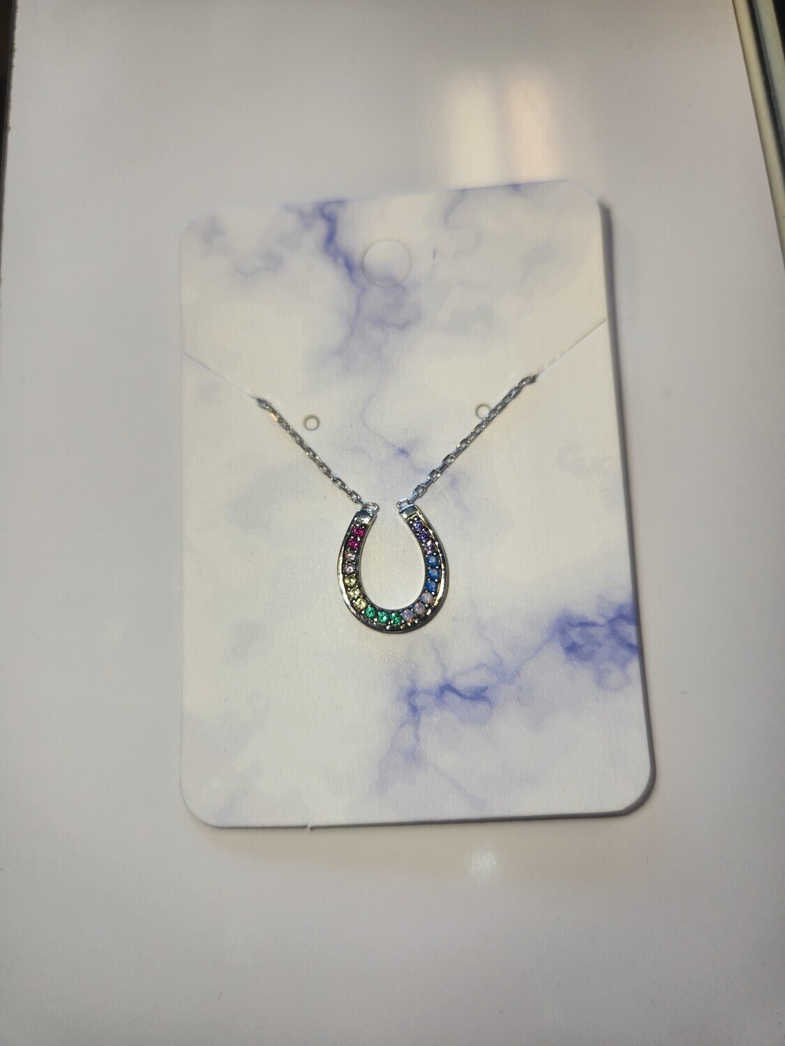 Silver Horse Shoe Necklace   Rainbow