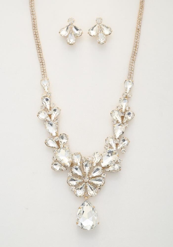 SN-28110 Flower Teardrop Rhinestone Set, Color: Clear