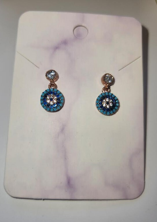 Small Daisy with blue surrounding stone earrings