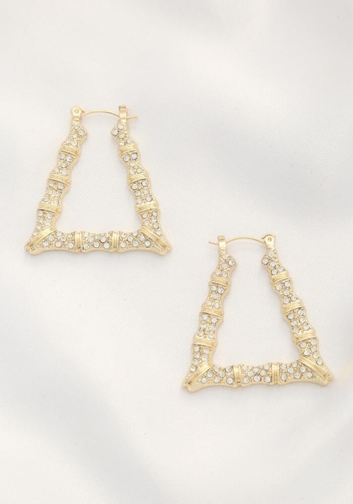 YE-3298   Bamboo Triangle Rhinestone Earrings, Color: Gold