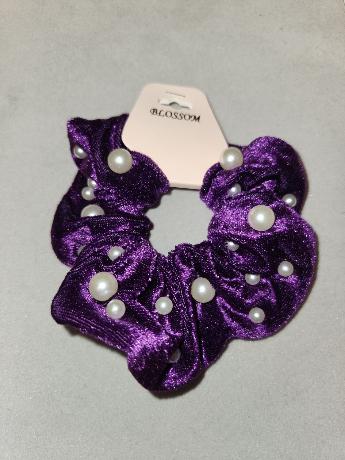 Pearl Embellished Velvet Scrunchie, Color: Purple