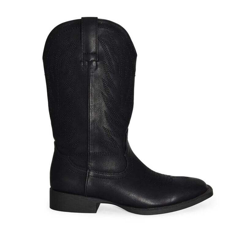 West-01   Faux Leather Western Square Toe Cowboy Boots