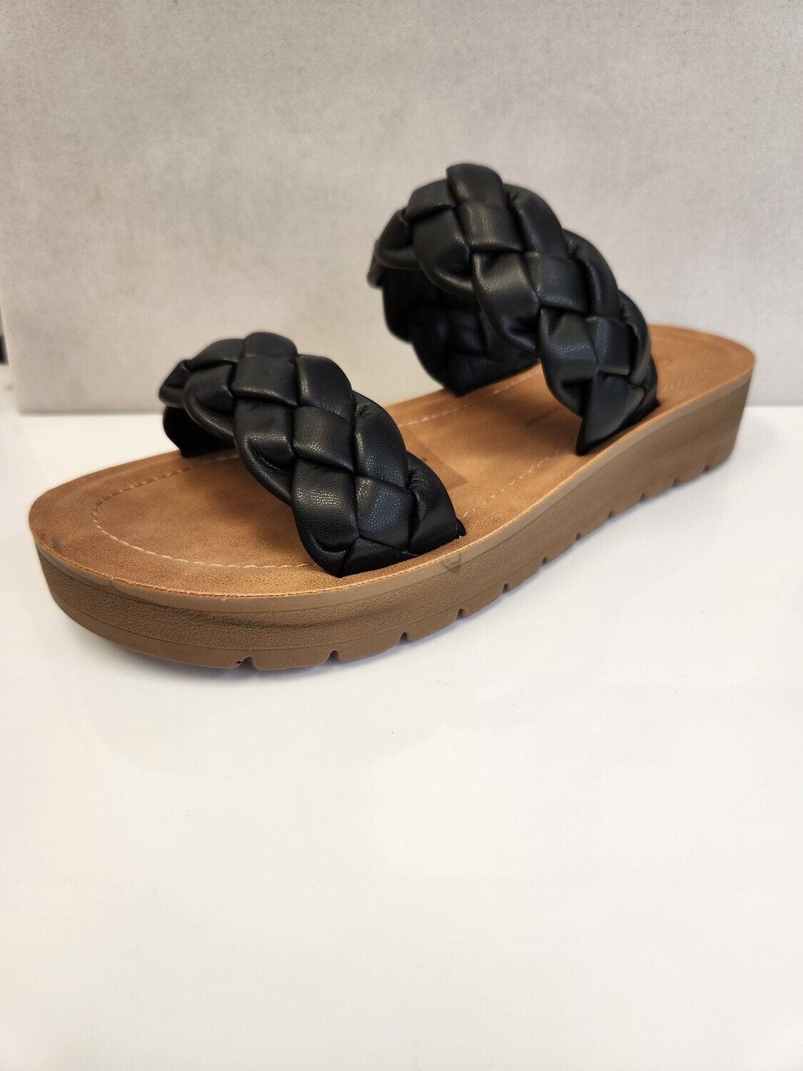 Polaro-16   Braided double strap Flats, Color: Black, Size: 5