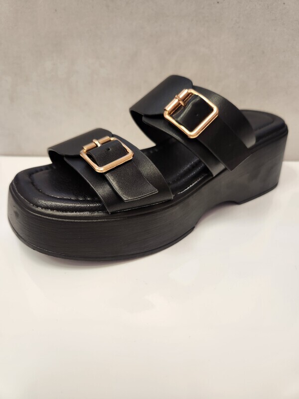 Abelana-08   Double Strap with Buckles Wedge Sandal