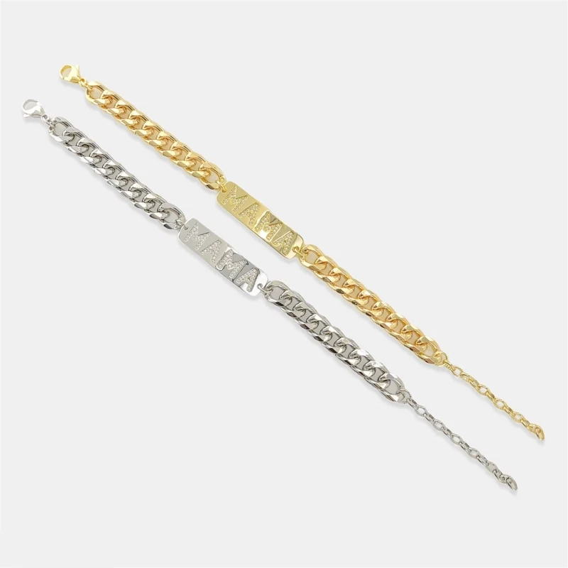ABR048   Mama Curb Chain Bracelet   Silver