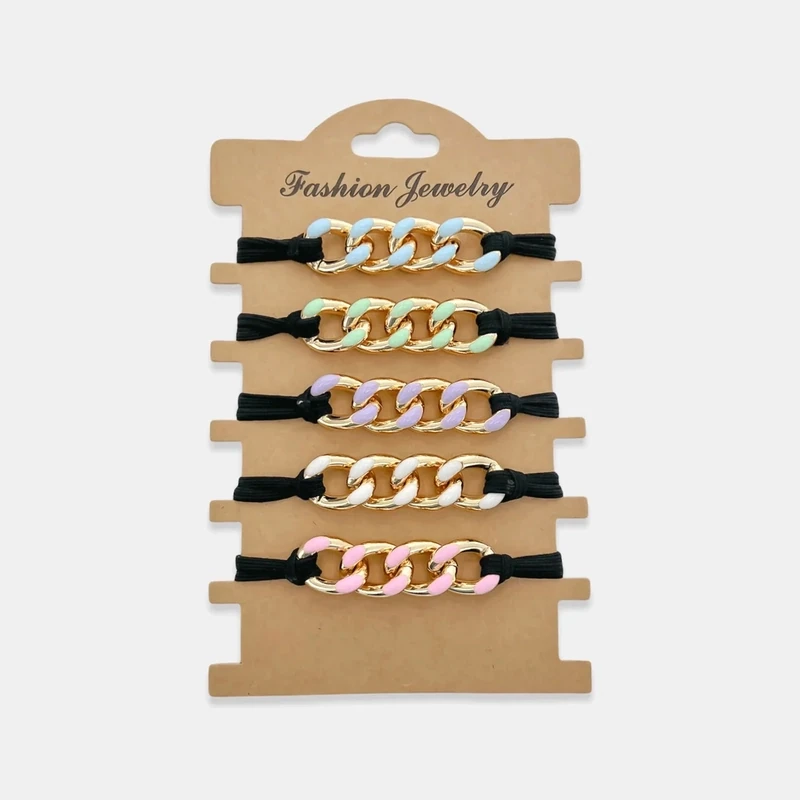 AHT5GD    5pc Enamel Hair Tie - Bracelet Set   Gold