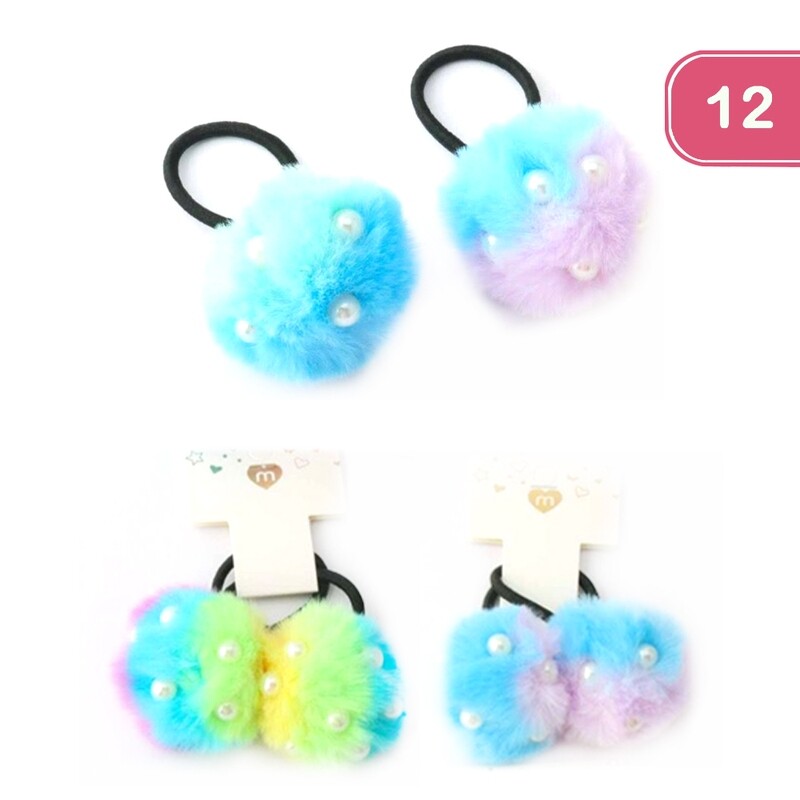 HPK-0452    Pearl Pom Hair Tie Set