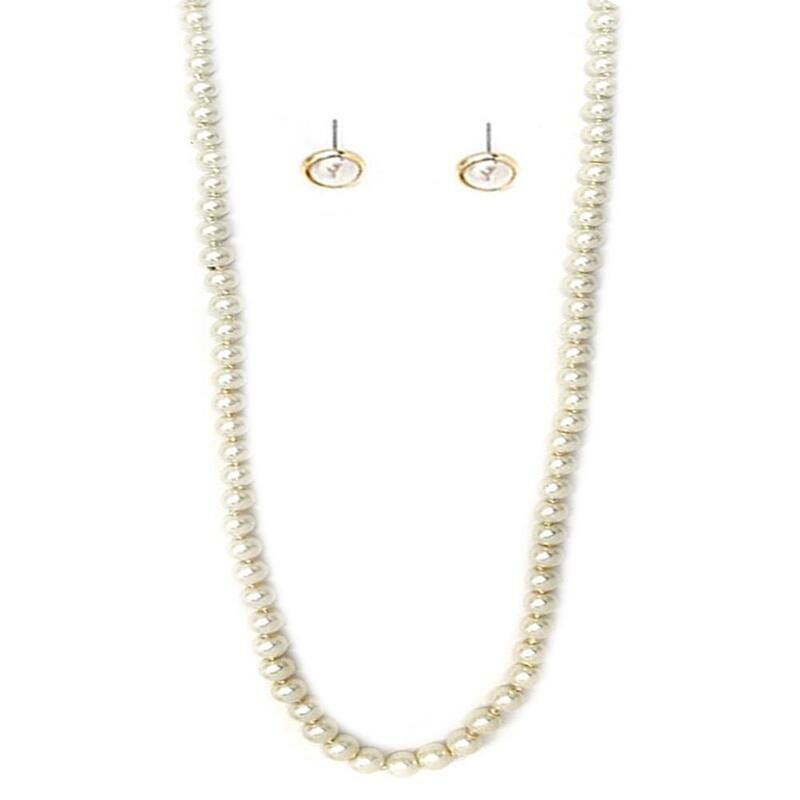 CNE-6240   Pearl Long Necklace Earring Set