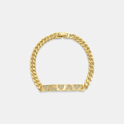 LBR147   Heart Curb Chain Bracelet   Gold