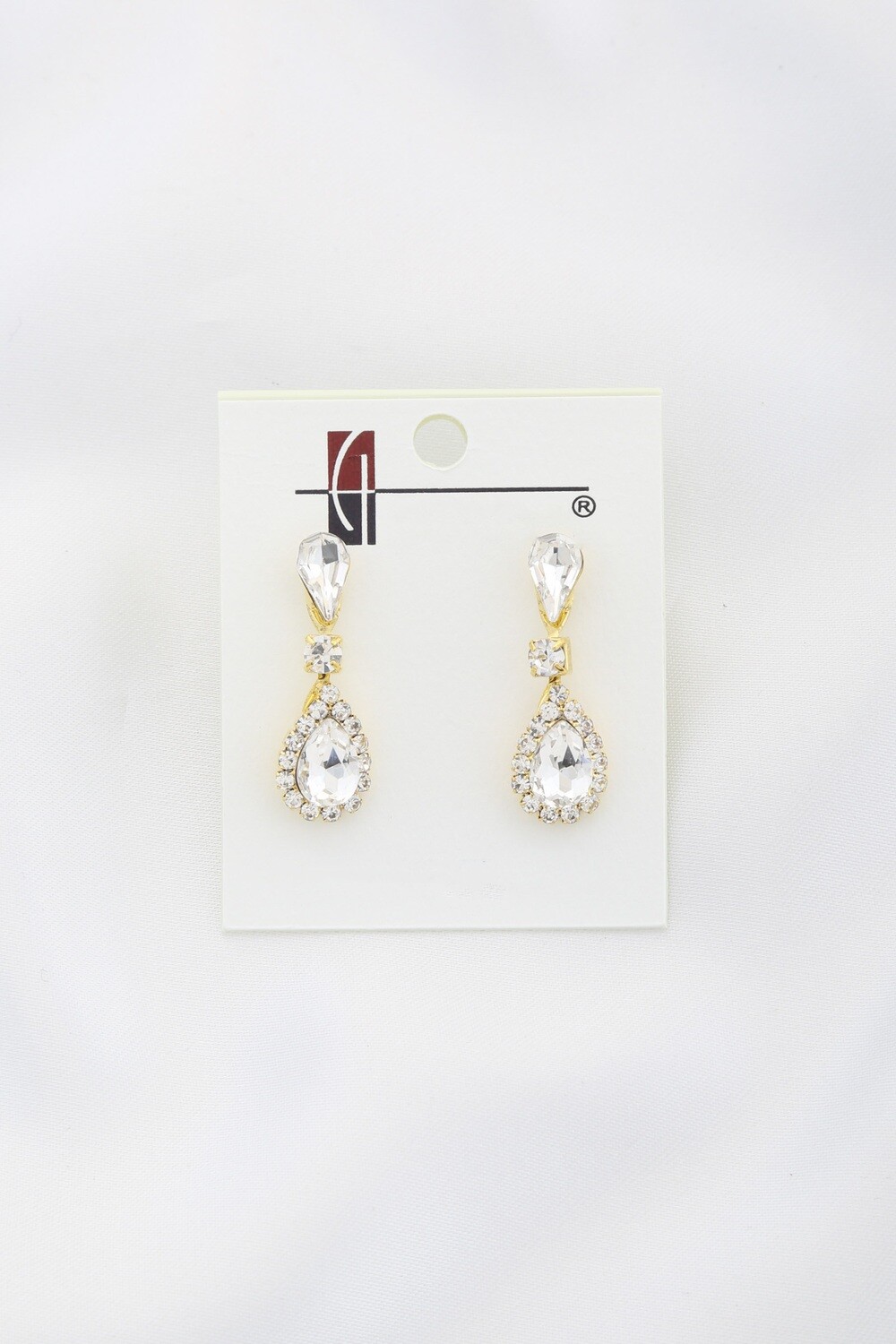 E-6035   Double Teardrop Rhinestone Dangle Earrings   Gold