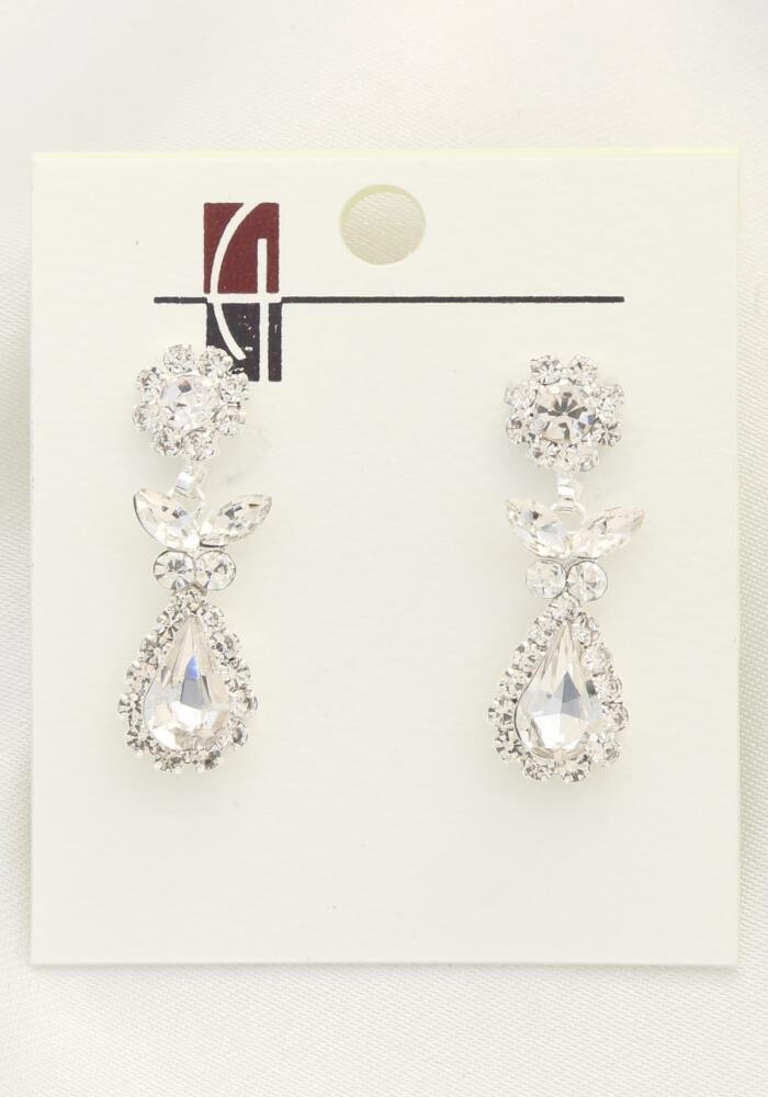E-6608-EN   Butterfly Teardrop Rhinestone Earring   Silver