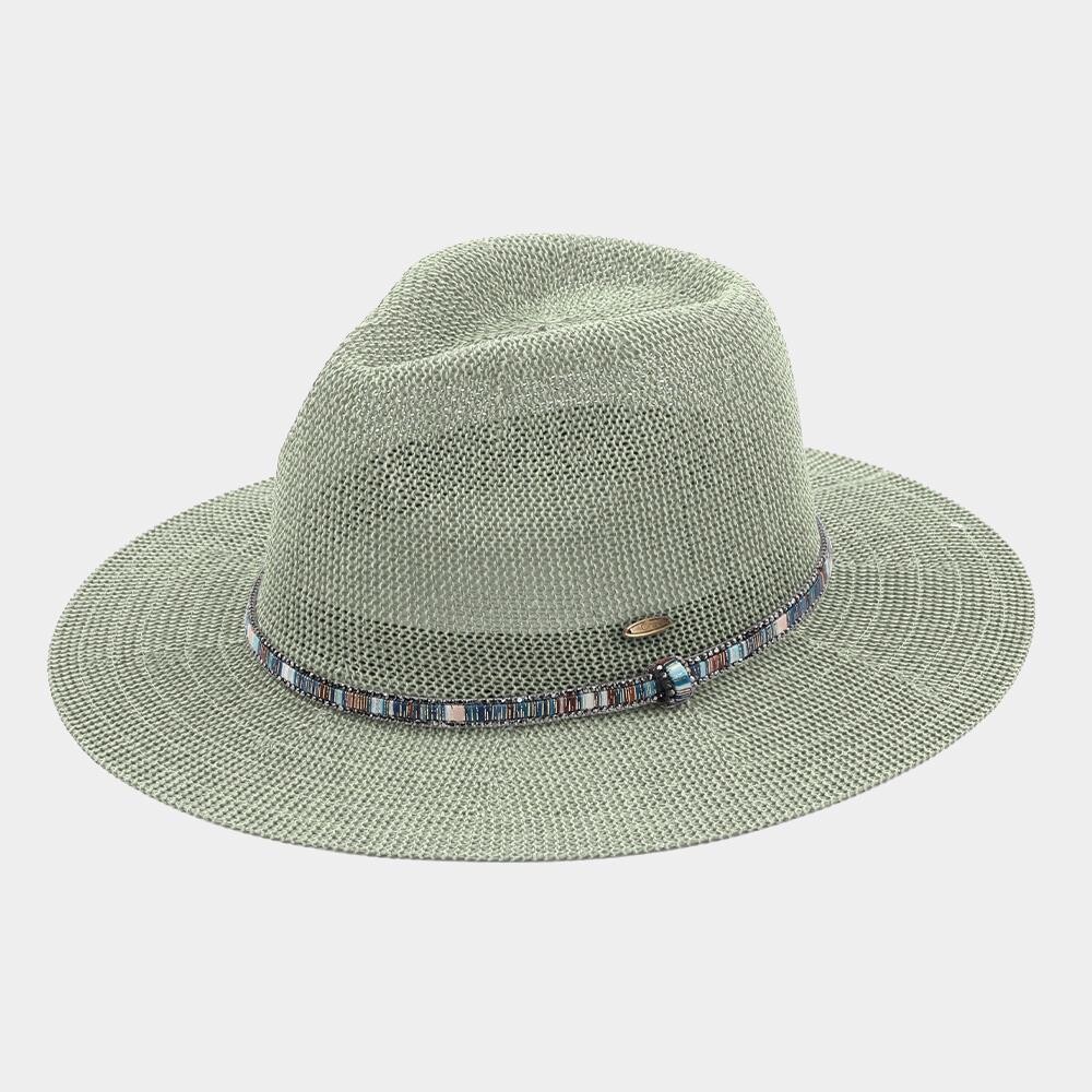KP-014   Panama Hat w/ Rhinestone Brim Band, Color: Sage