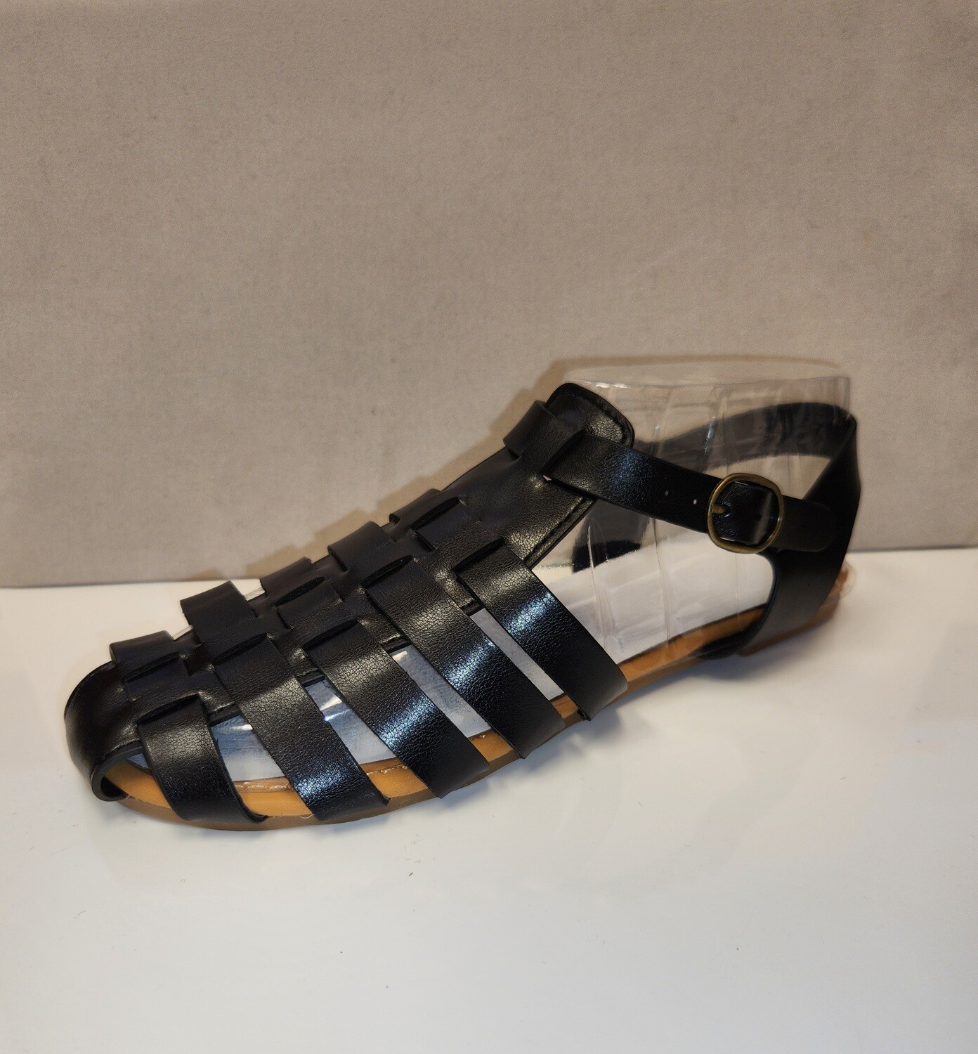 Martina-01-JP-18   Greek Roman Leather Sandal, Color: Black, Size: 5 1/2