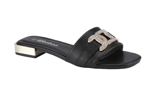 Square-8-18   Rhinestone Slide Heel, Color: Black, Size: 5 1/2