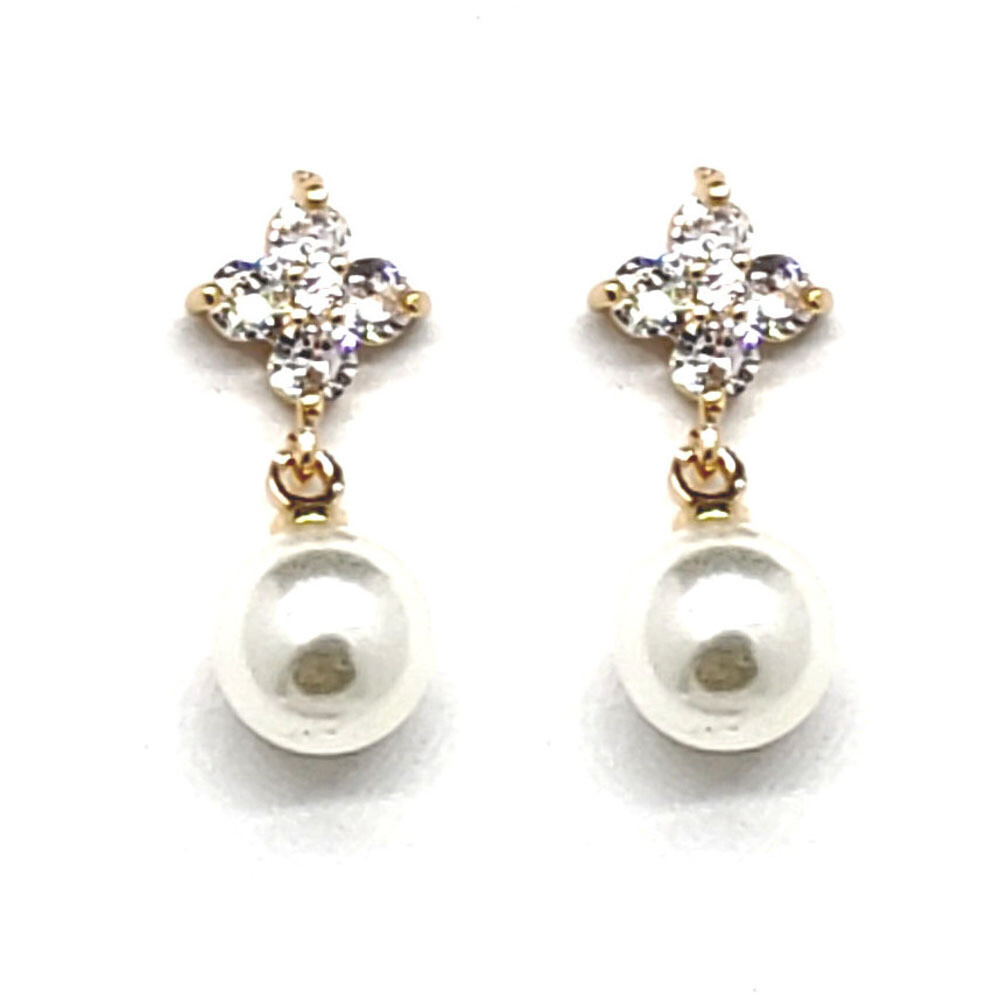 CE-375   Cubic Zirconia Pearl Earrings, Color: Gold