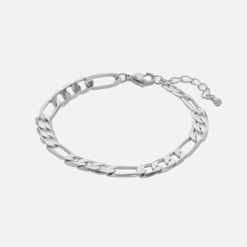 ABR025   Figaro Chain Bracelet   Silver