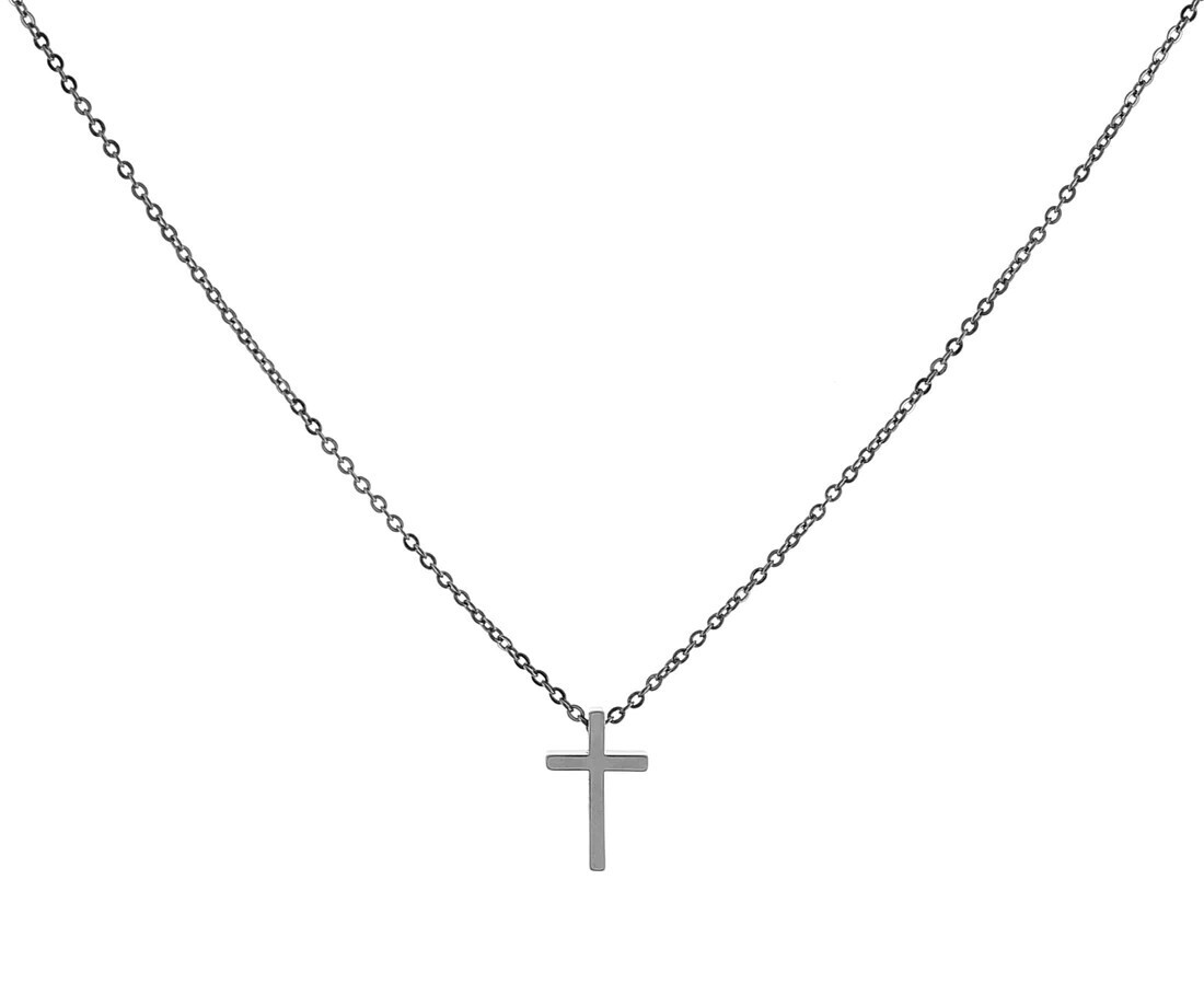 825NK910   Solid Cross Necklace   , Color: Gun Metal
