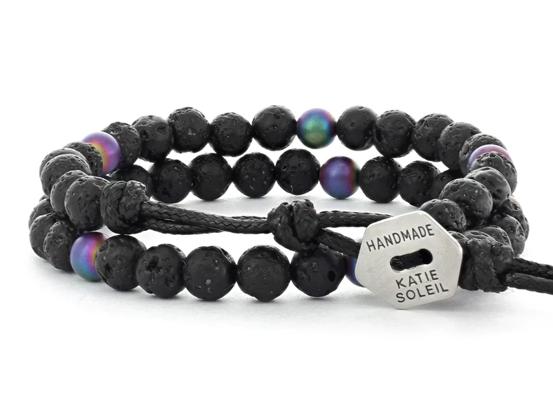 815BW2130   Black Lava Two Wrap Bracelet