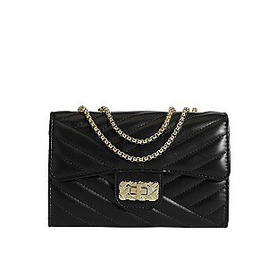 LH2-18157   Quilted Twist Lock Chained Shoulder Bag    Black