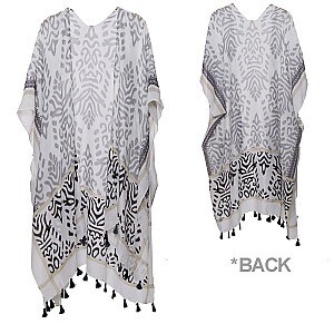 Chic Abstact Print Long Cover Up Kimono w/ Tassel Edges   Green