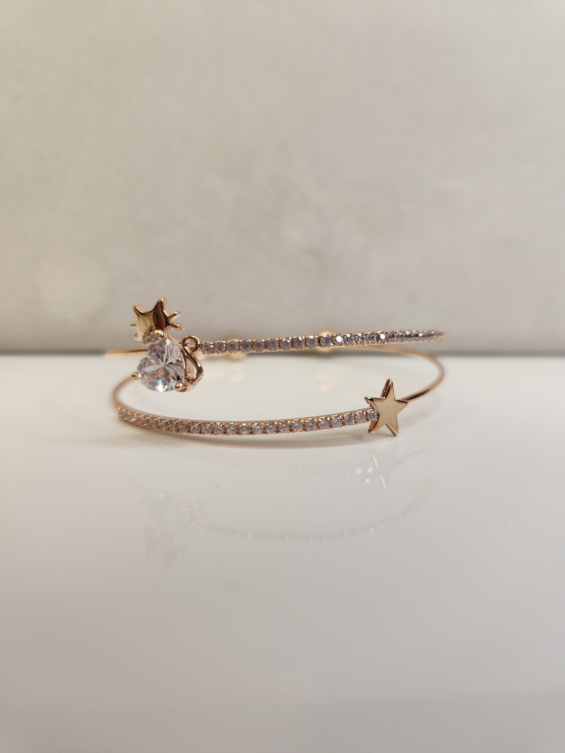 Cuff Bracelet   Rose Gold    With Rhinestone Cat and star