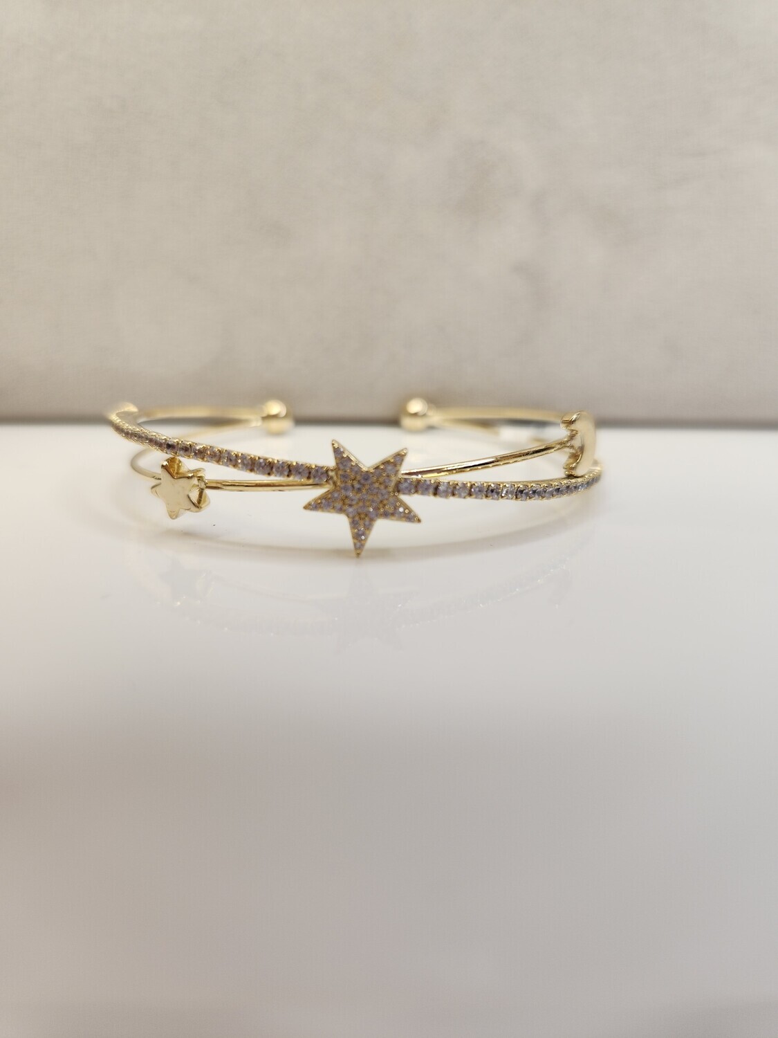 Cuff Bracelet   Gold   Moon and Star with Rhinestone Star