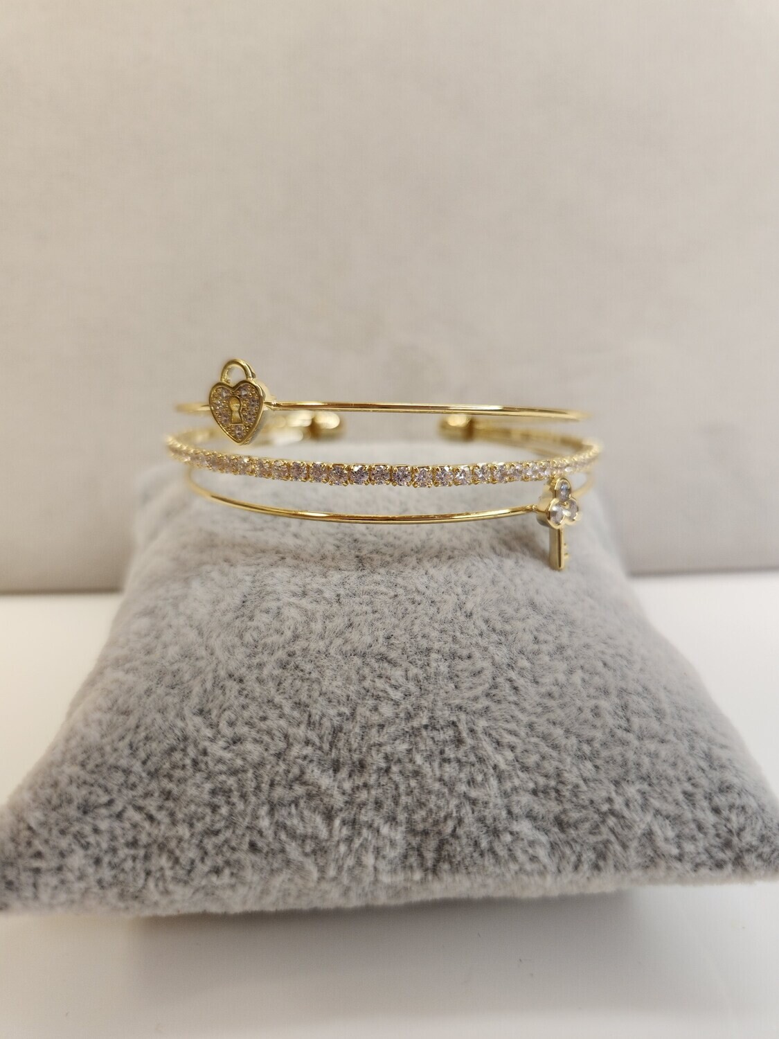 Cuff Bracelet   Gold   Lock and key with rhinestones