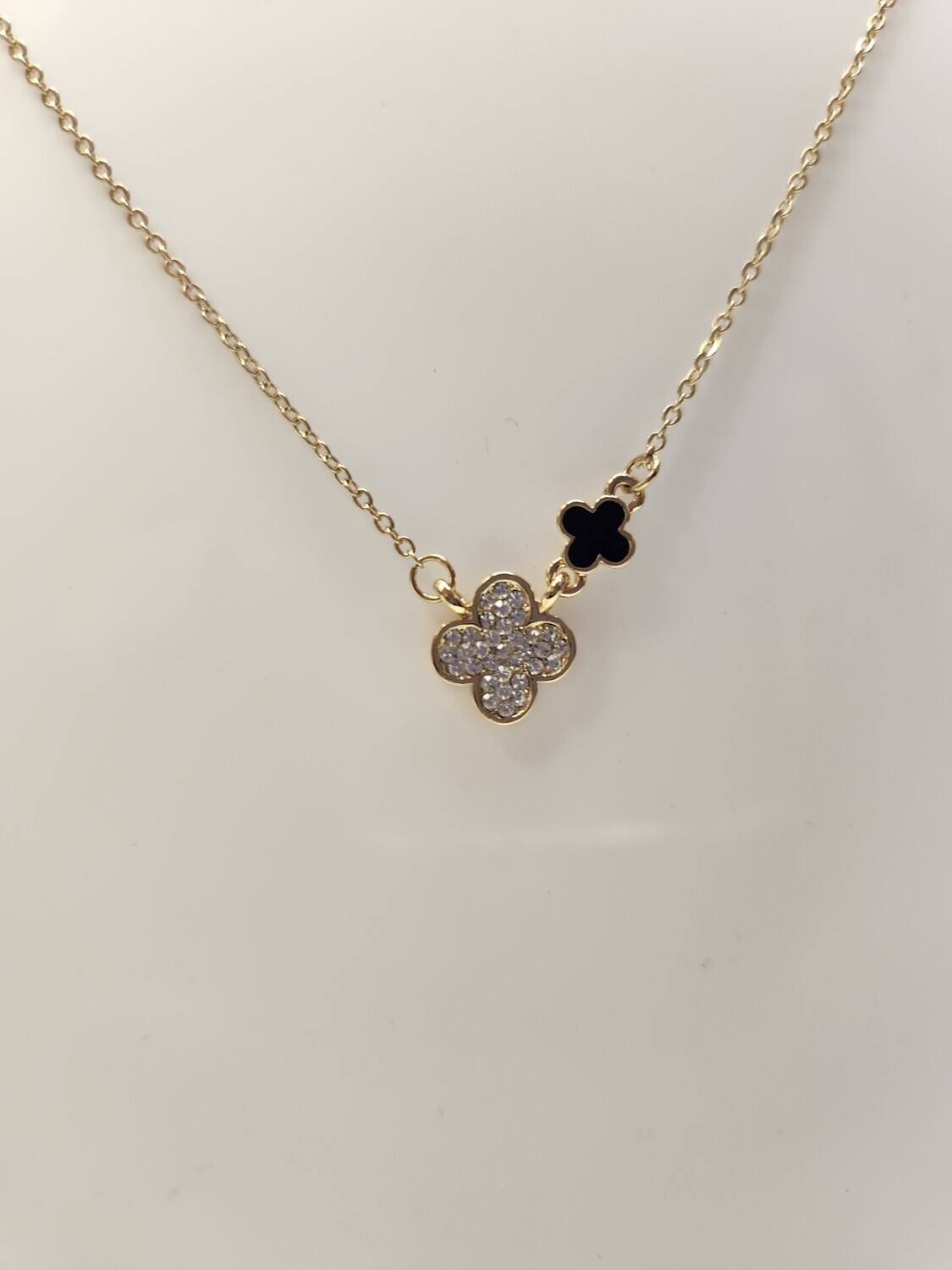 Gold Filled Necklace with Rhinestone and Black Morracacan Charms