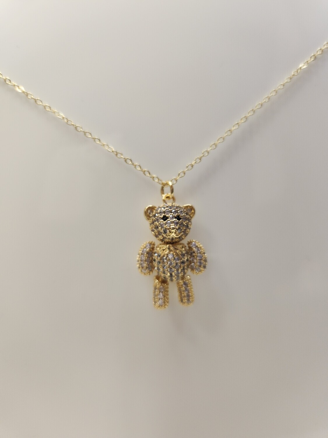 Gold Filled Necklace with Rhinestone Teddy Bear