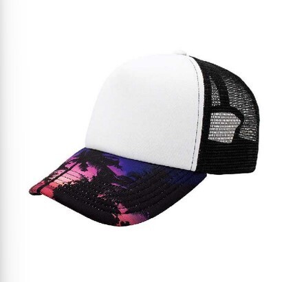 Trendy Sublimated Foam Trucker Mesh Hat   Wht/Palm Trees
