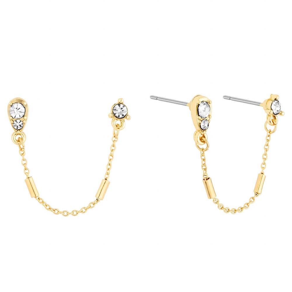 JE-1260   Rhinestone Chain Double Post Earrings   Gold