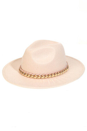 MMT8120   Chain Link Trim Fedora Hat   , Color: Beige
