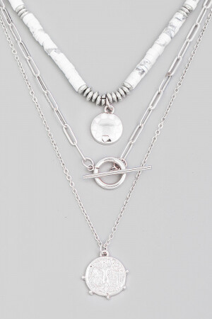 MMN8236   Layered Chain Coin Pendant Necklace   