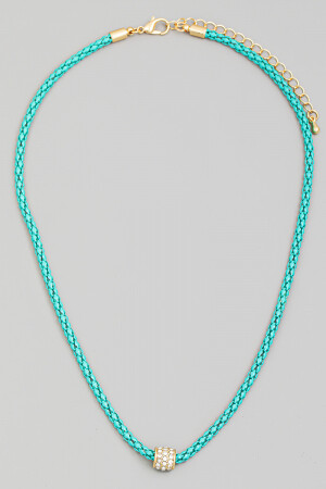 J2170   Snake Chain Pave Rondelle Charm Necklace, Color: Aqua