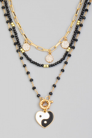 MMN8241   Layered Yin Yang Heart Pendant Necklace