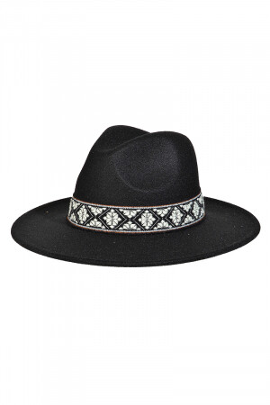 MMT8287   Patterned Ribbon Fedora Hat   Black