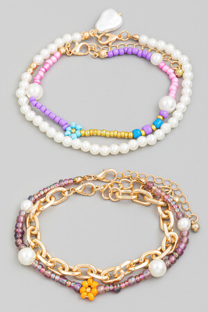 YB0733   Beaded Pearl Chain Bracelet Set
