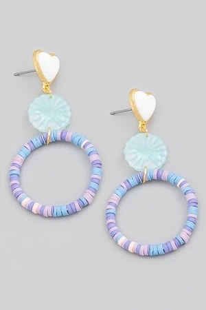 LSE5474   Tiered Flat Bead Circle Drop Earrings