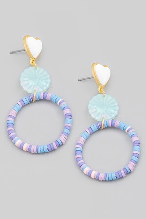 LSE5474   Tiered Flat Bead Circle Drop Earrings, Color: Blue