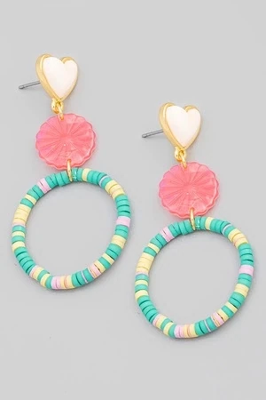 LSE5474   Tiered Flat Bead Circle Drop Earrings