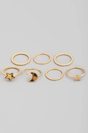 Delicate Animal Print Moon Star Ring Set