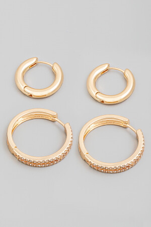 SYE48029   Two Pair Pave Mini Hoop Earrings Set